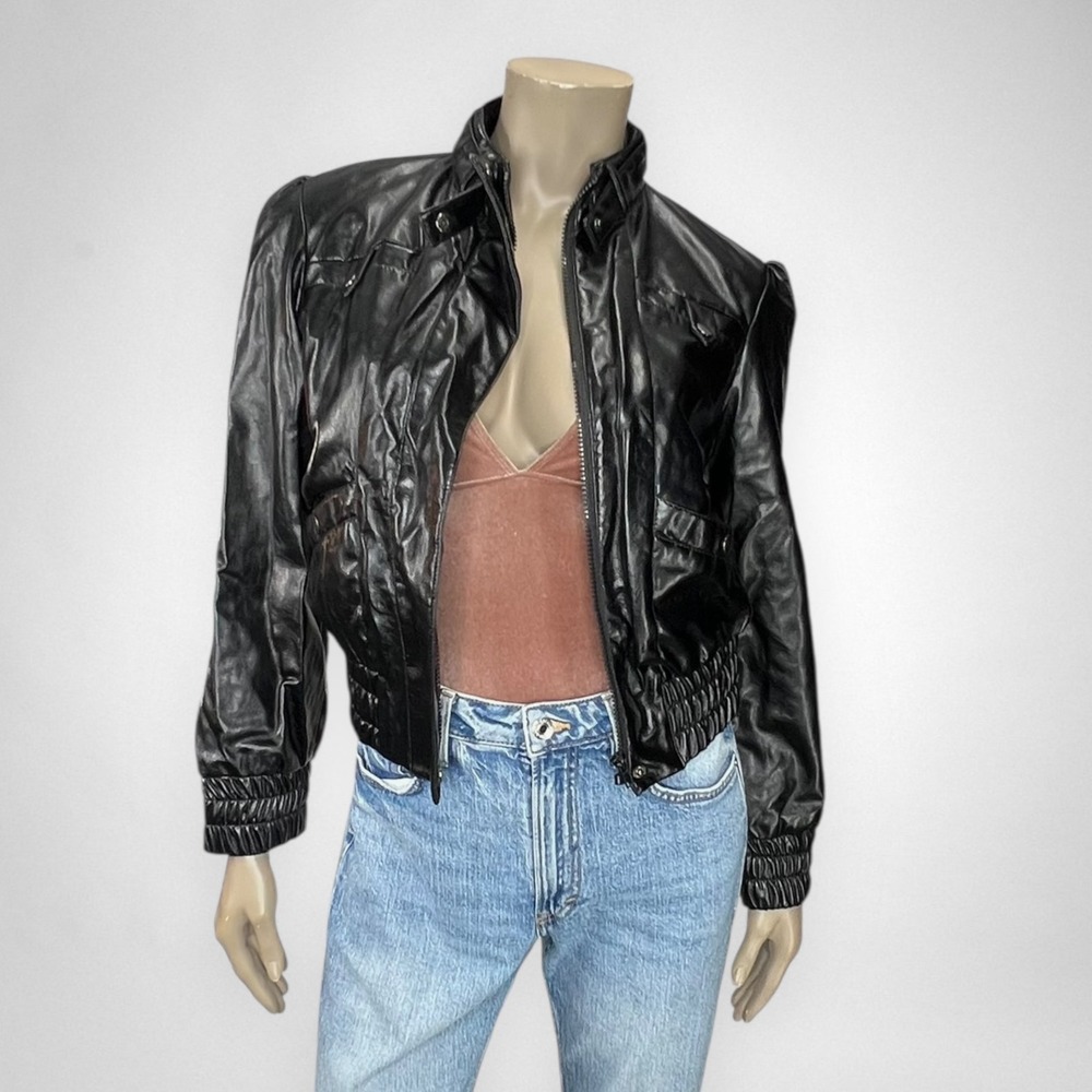 LIPSTICK‎ Vintage Y2K Black Faux Leather Bomber Biker Jacket S